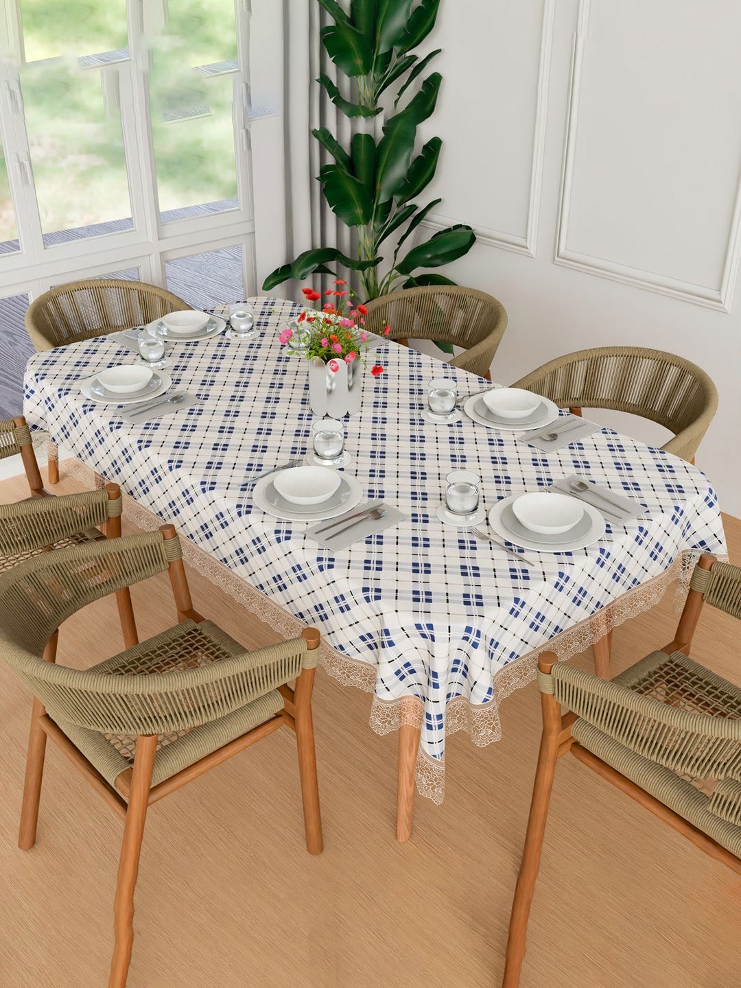 Kuber Industries White Waterproof Plastic 6-Seater Table Cover-picture-17