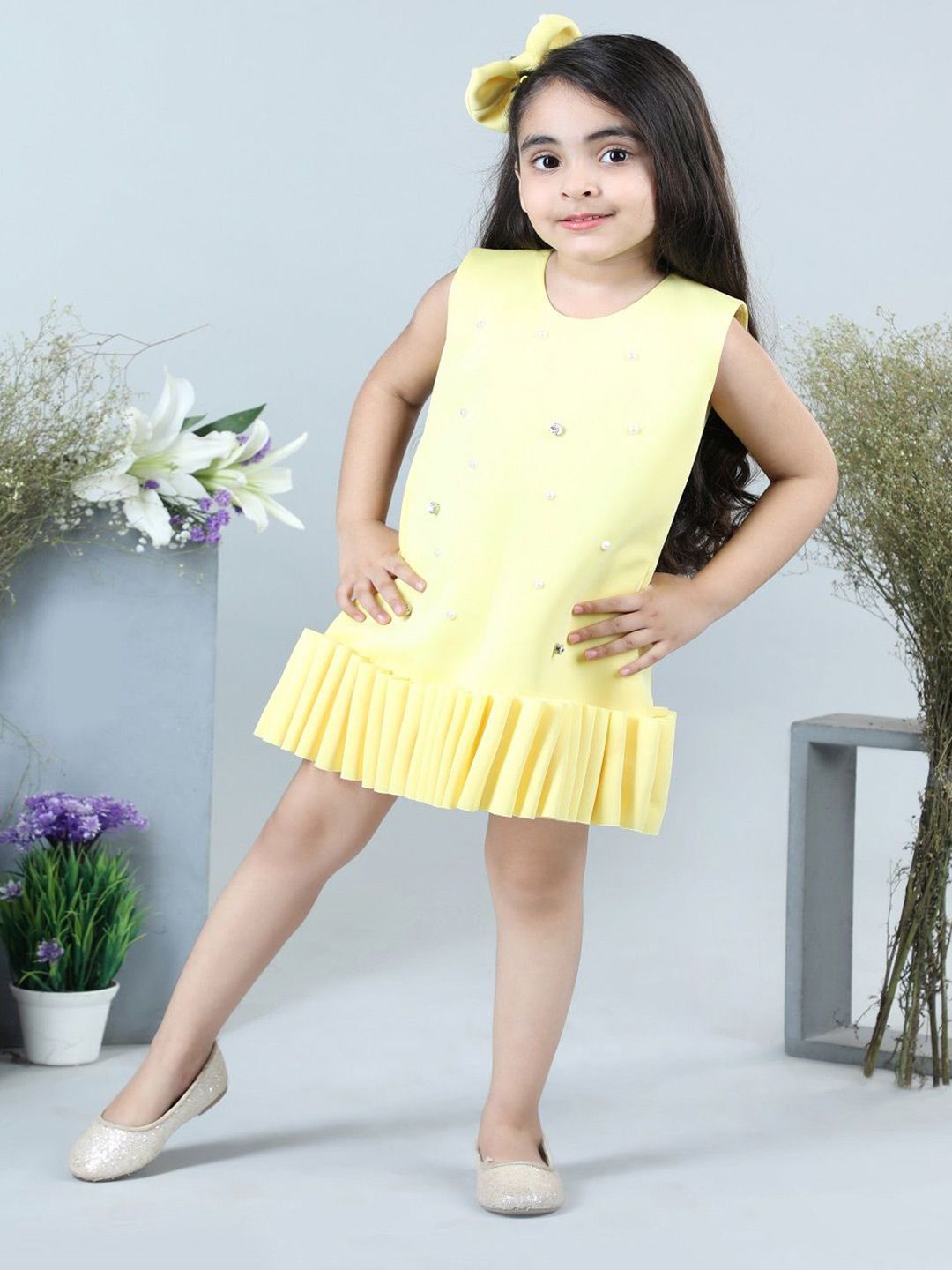 THE LITTLE CELEBS Girls Embellished Sleeveless Scuba Drop-Waist Dress-picture-47