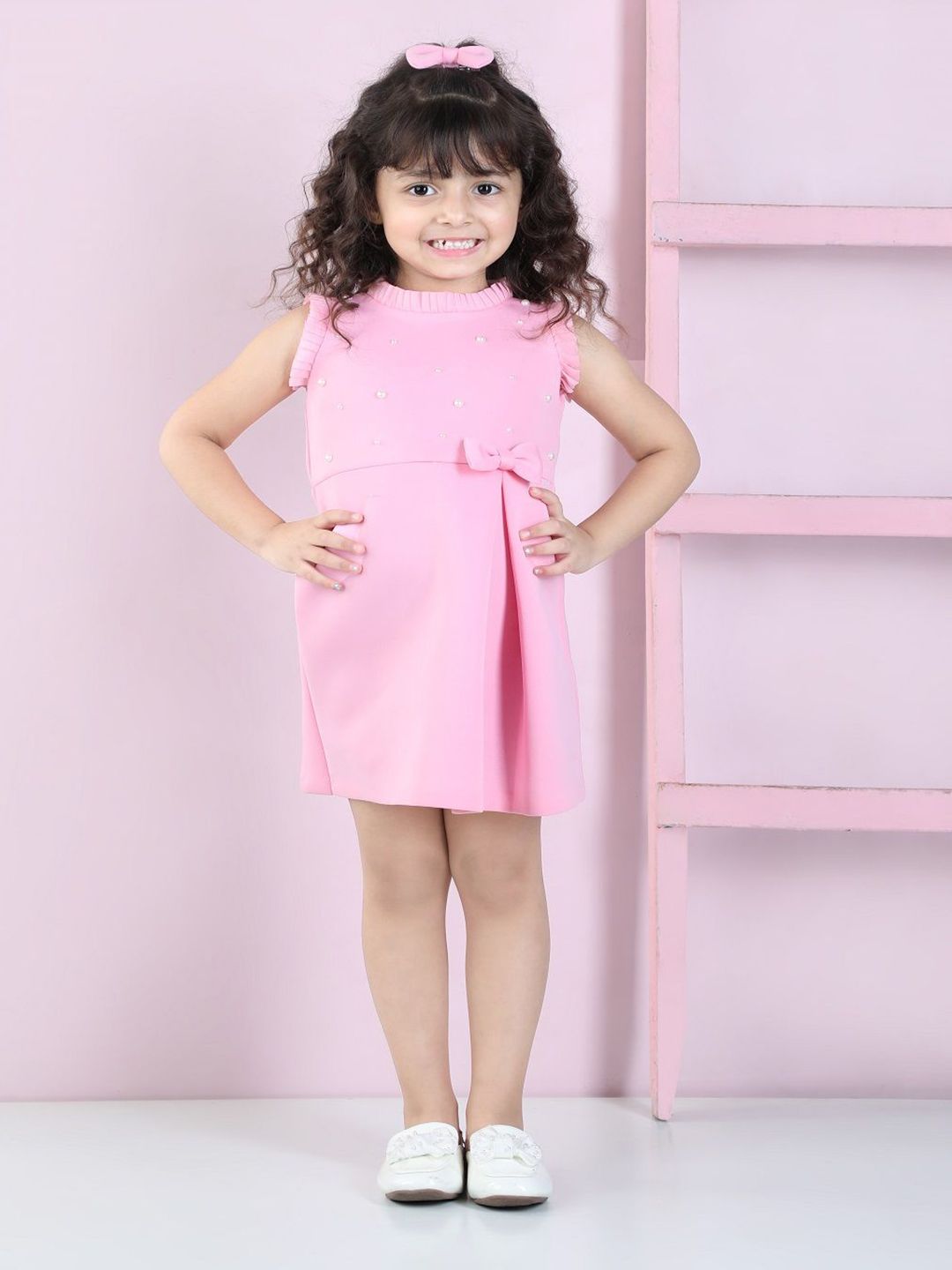 THE LITTLE CELEBS Girls Solid Sleeveless Crepe Round Neck Sheath Dress-picture-19