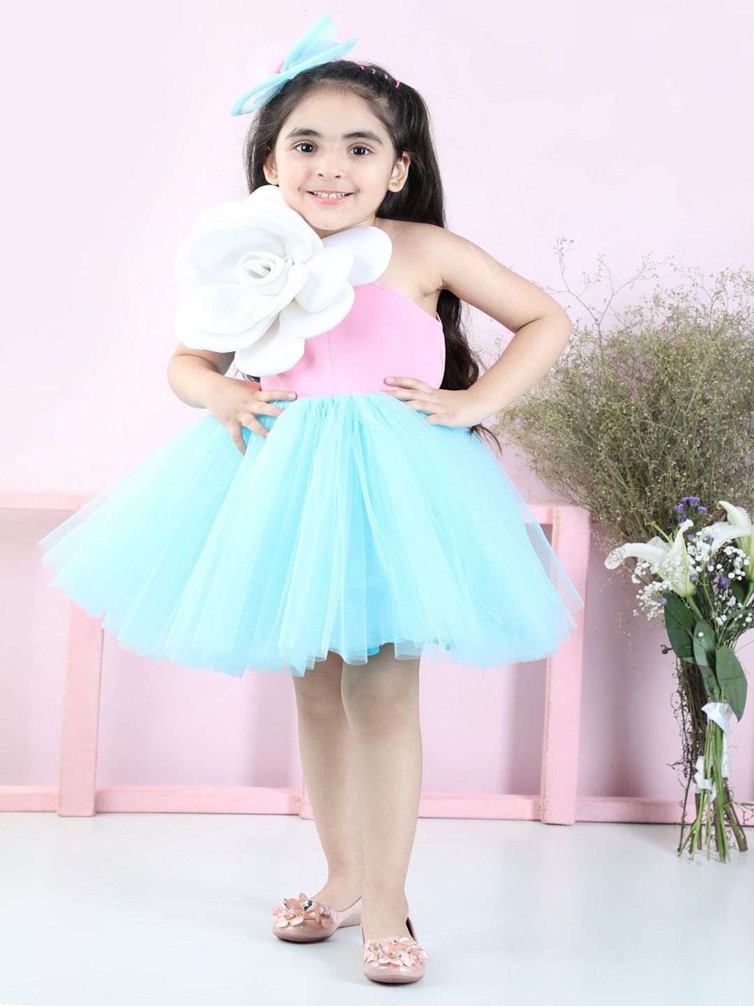 THE LITTLE CELEBS Girls Scuba One Shoulder Fit & Flare Dress-image-16