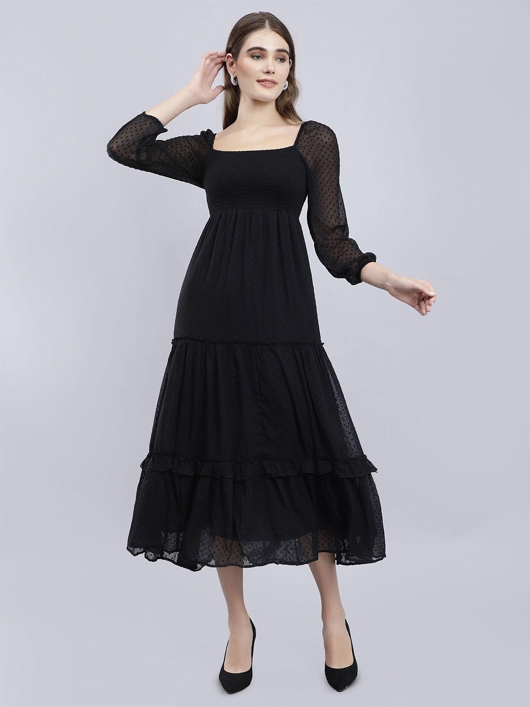 ANVI Be Yourself Tiered Fit & Flare Midi Dress