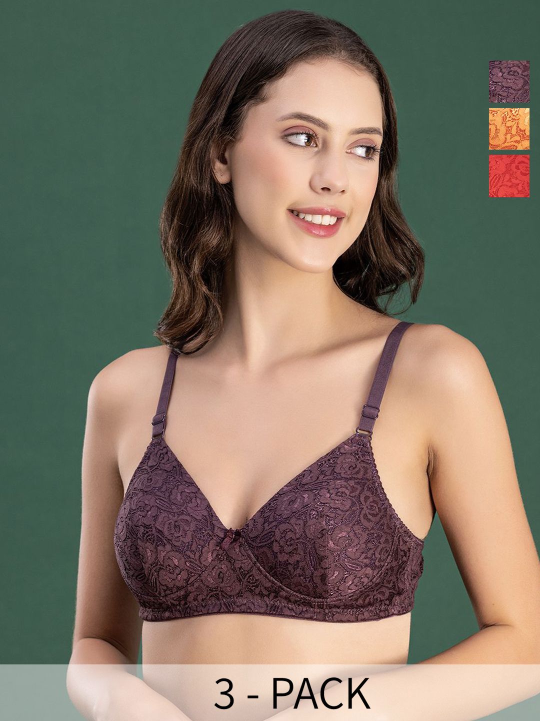 DressBerry Pack Of 3  Medium Coverage Heavily Padded Bra