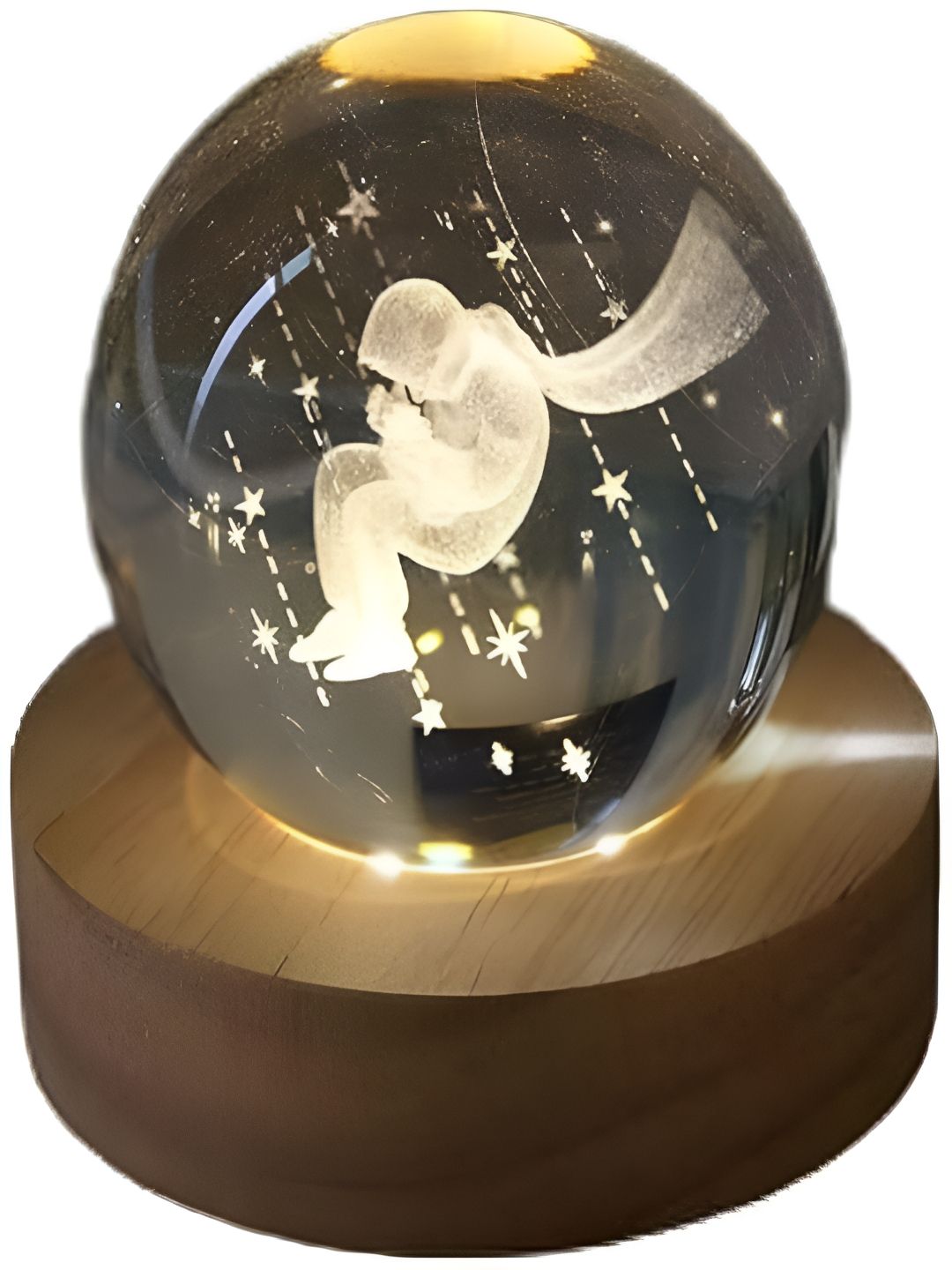 XERGY Transparent & White Contemporary Spherical 3D Crystal Ball Light With Wooden Base-picture-48