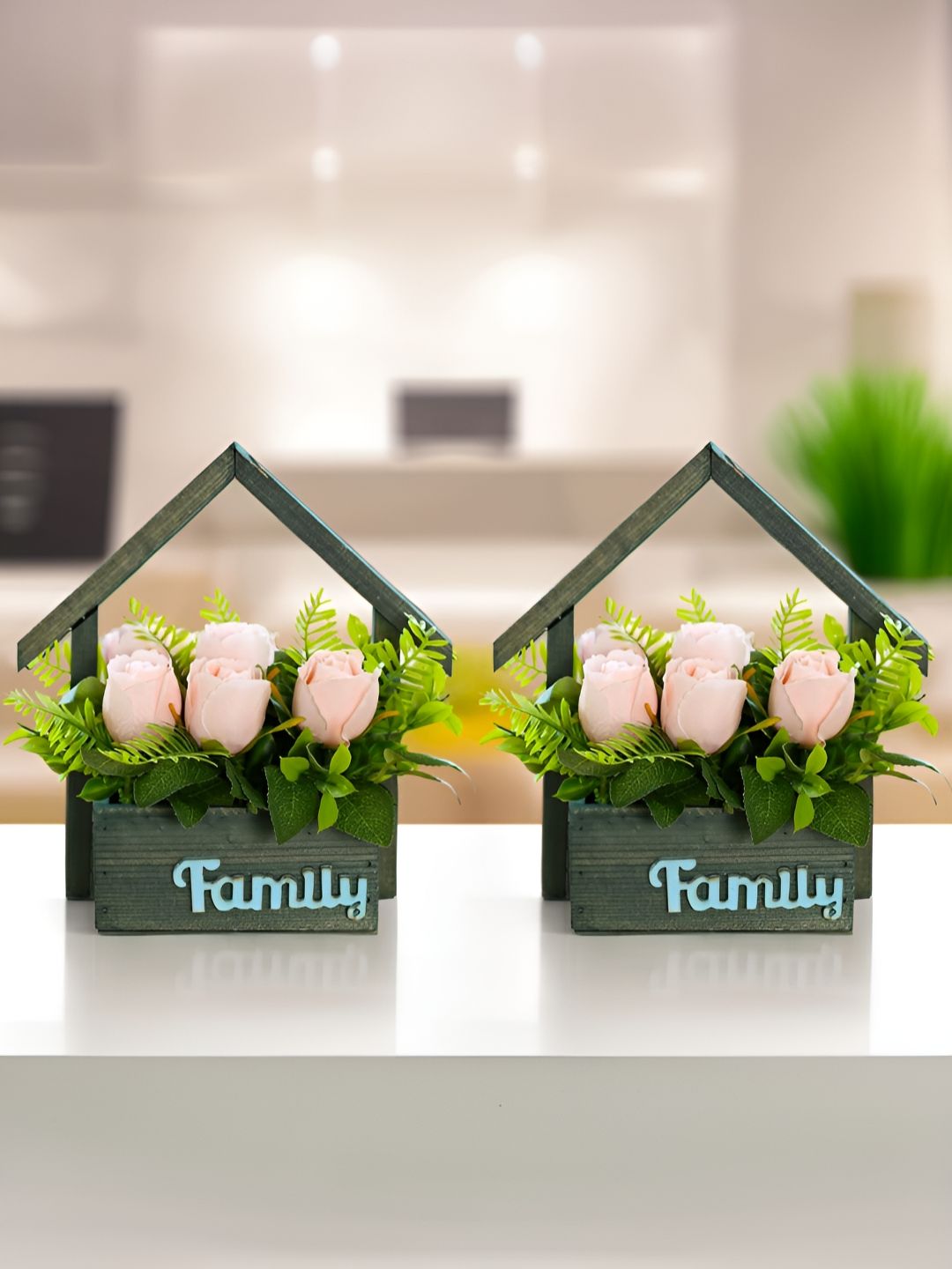 The Better Home Pink & Green 2 Pieces Rose Artificial Plant With Pot-picture-34