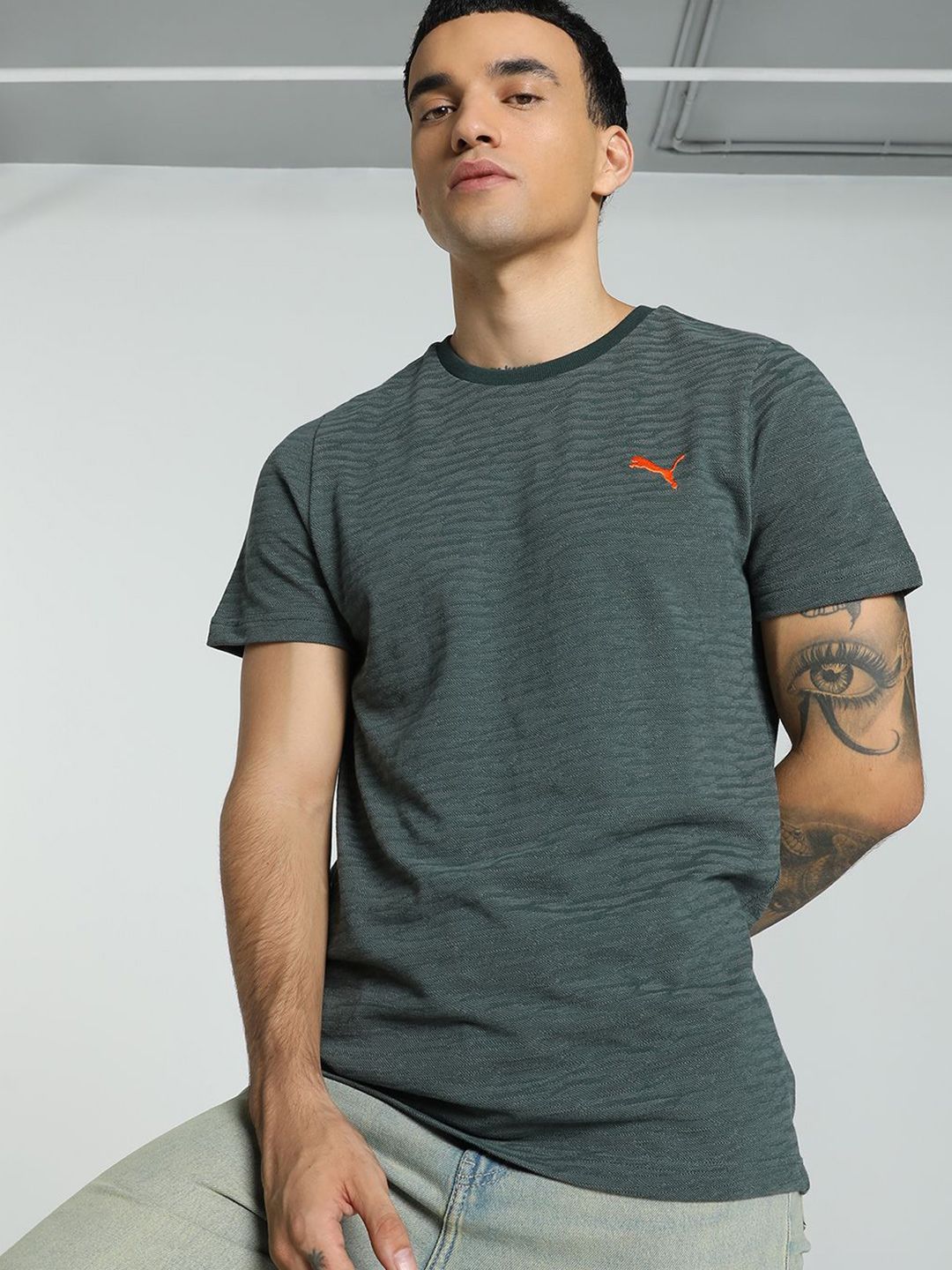 Puma Men Jacquard Brand Logo Printed Slim-Fit T-Shirt-picture-27
