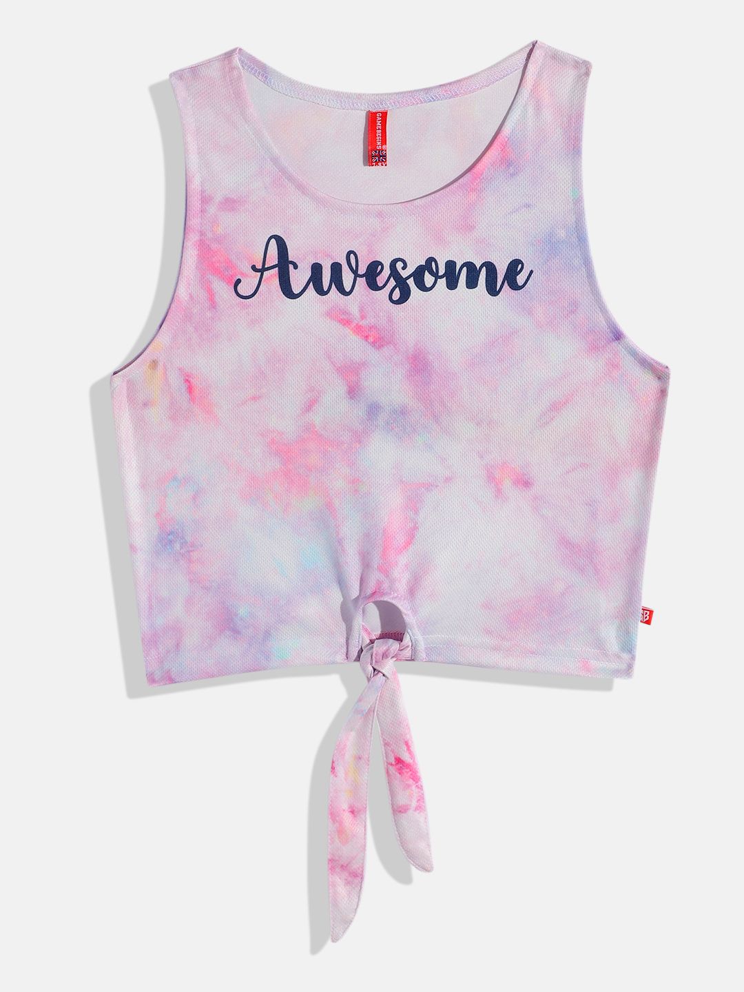 Here&Now X Game Begins Girls Typography Printed Pure Cotton Tie and Dye Crop Top-picture-30