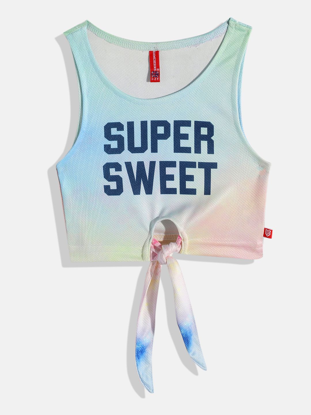 Here&Now X Game Begins Girls Typography Printed Pure Cotton Tie and Dye Crop Top-image-16