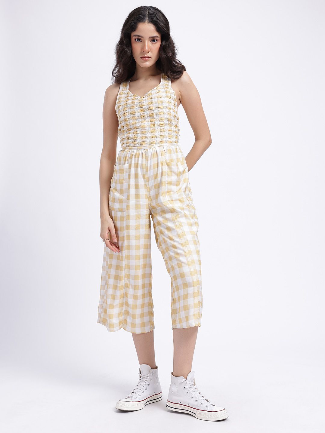 DressBerry Smocked Checked Styled Back Jumpsuit-picture-25