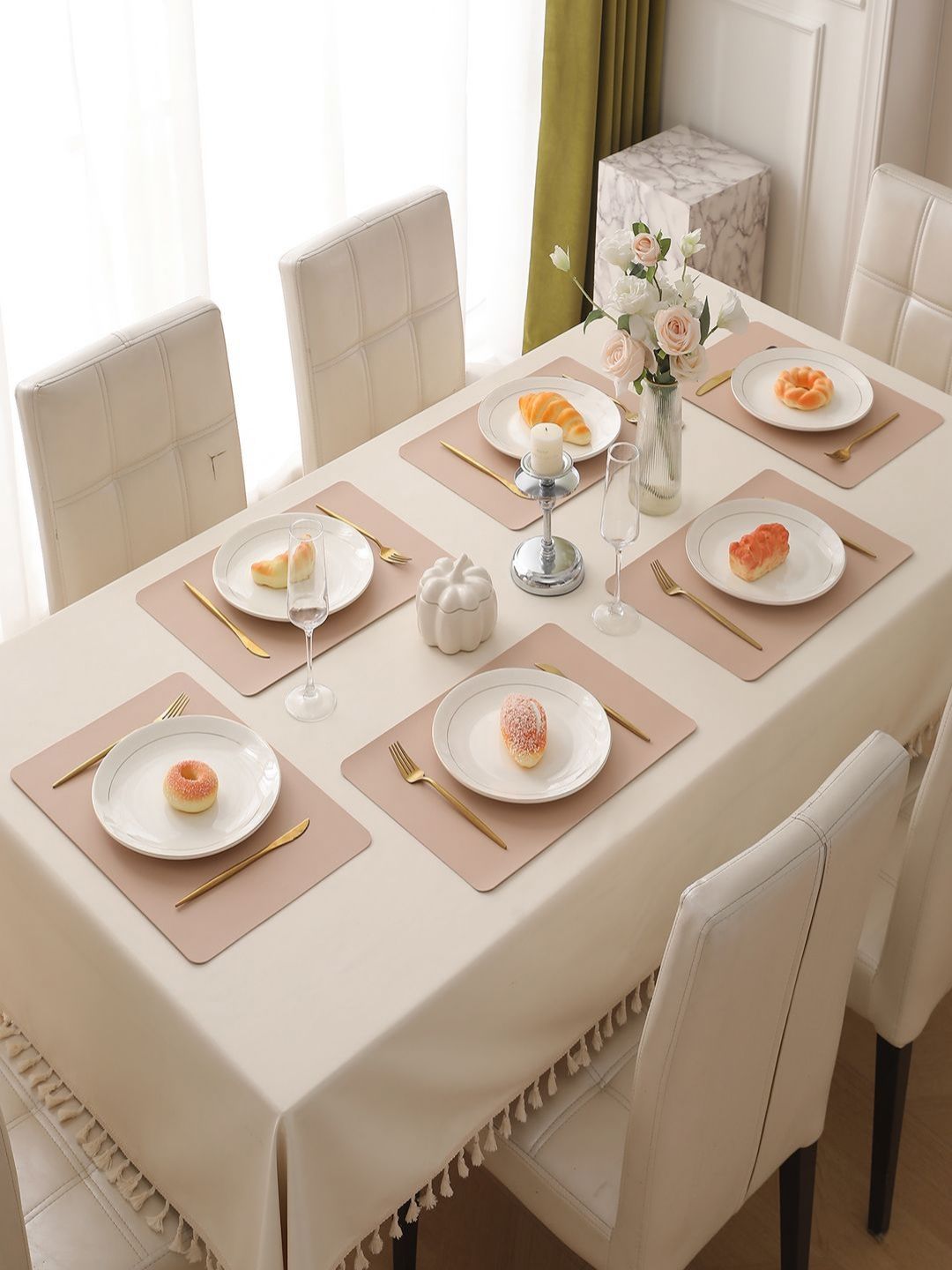 HOKIPO Peach-Colored 4 Pieces Heat Resistant Dinner Table Mats-picture-38