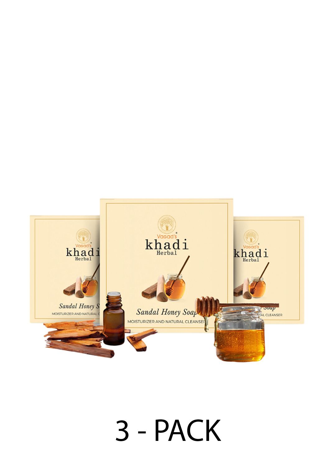 Vagads Pack Of 3 Khadi Sandal & Honey Soap-300gm Each-image-6
