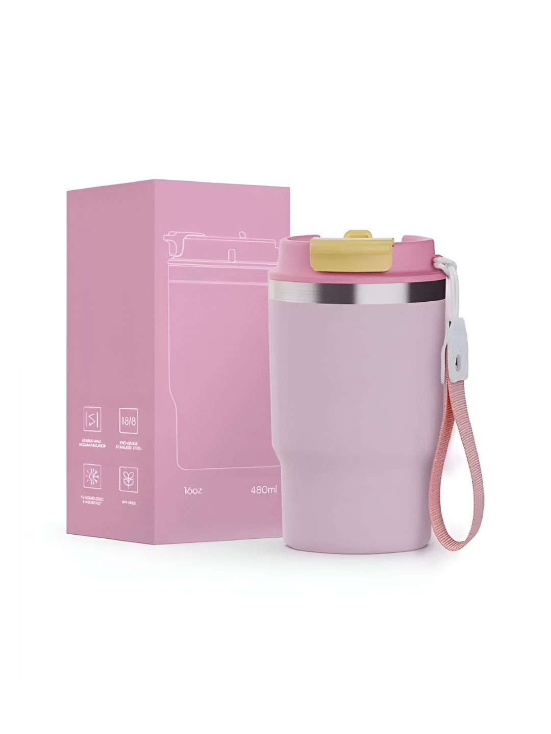 YELONA Pink & Yellow Dishwasher Safe Matte Finish Stainless Steel Coffee Tumbler 420 ml-picture-5