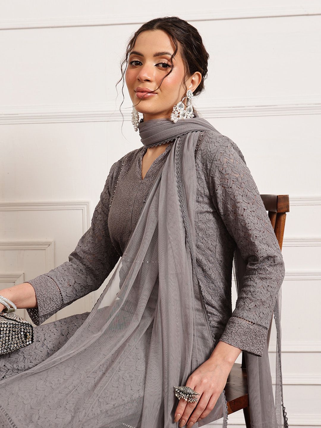 BARARA ETHNIC Floral Embroidered Pure Cotton Kurta with Trousers & Dupatta-picture-27