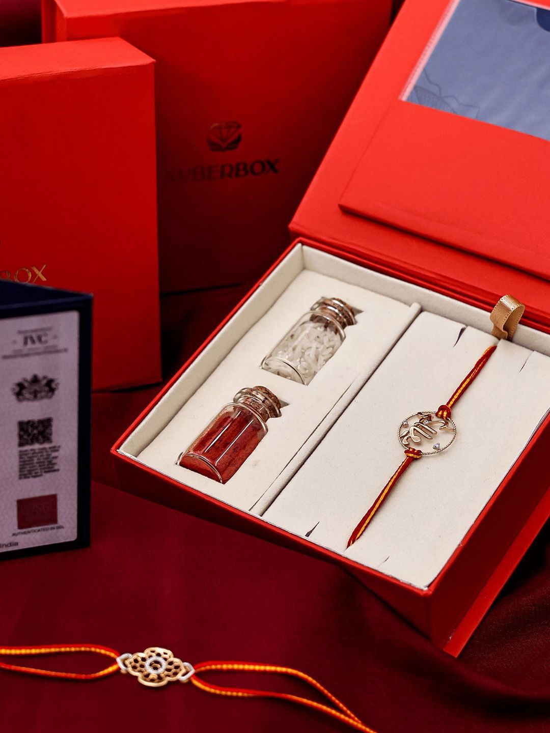 KUBERBOX 14KT Diamond Studded Gold Bee Rakhi Pendant With Roli & Rice -1.49g-picture-22