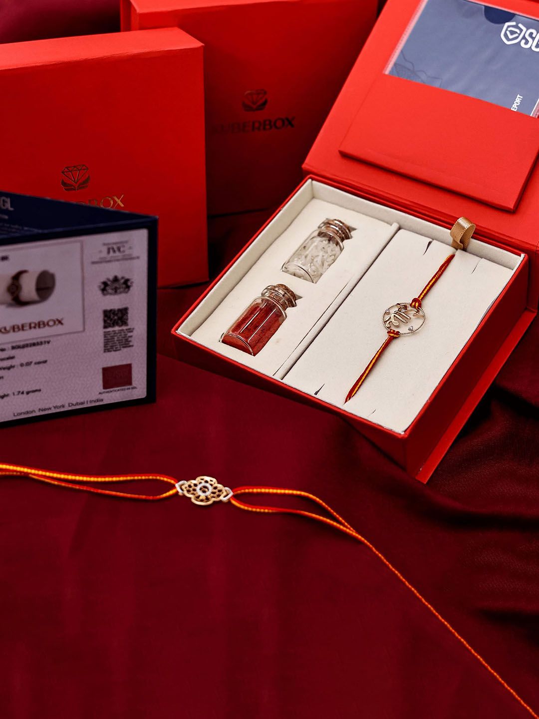 KUBERBOX 14KT Gold Rakhi Pendant With Roli & Rice -0.95g-image-40