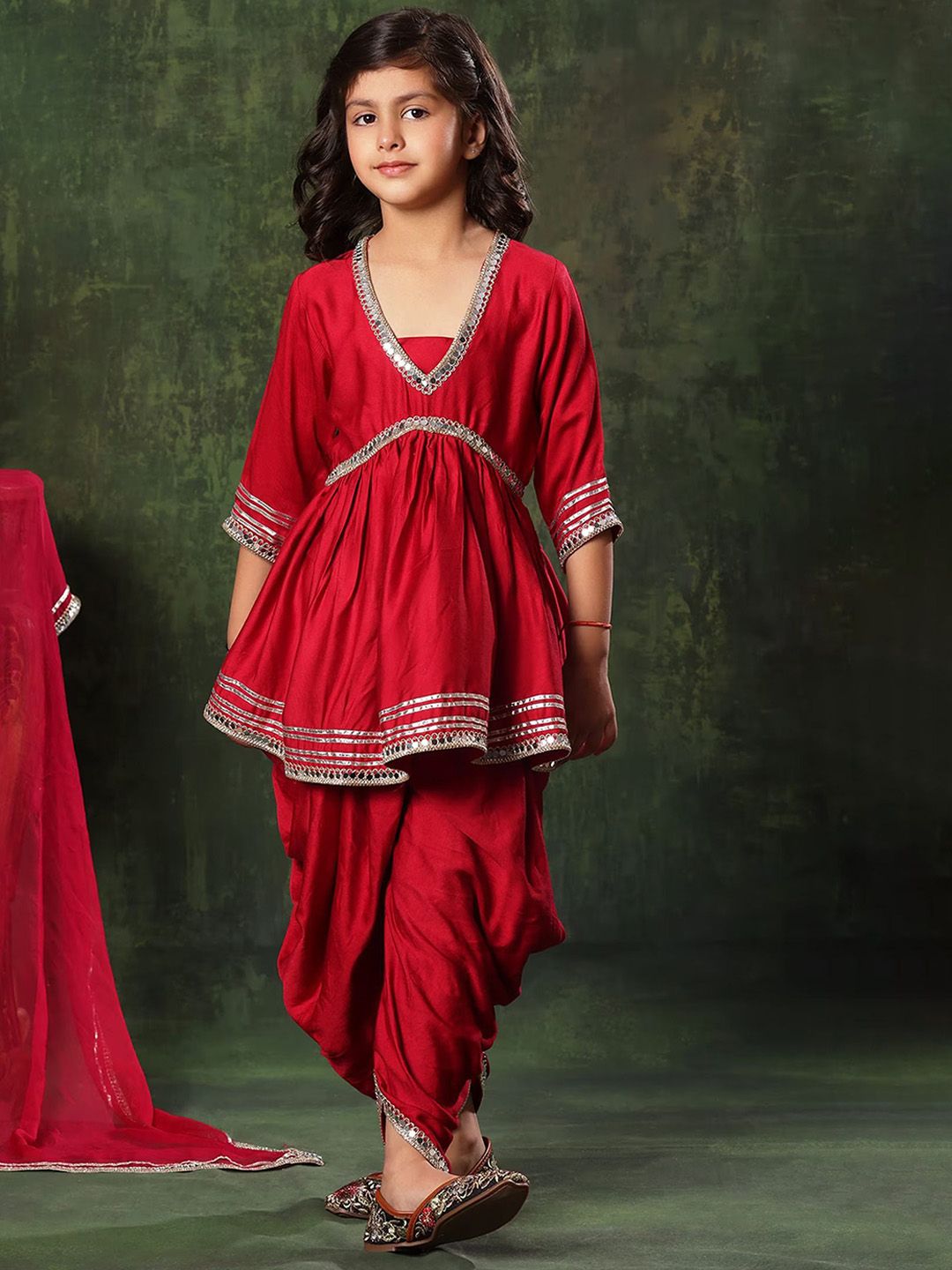 BAESD Girls Mirror Work Peplum Kurta With Dhoti Pants & Dupatta-picture-55