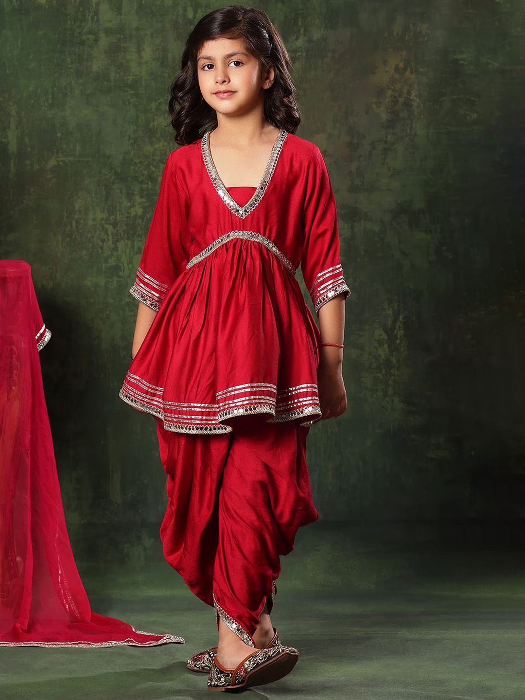 BAESD Girls Mirror Work Peplum Kurta With Dhoti Pants & Dupatta-picture-30
