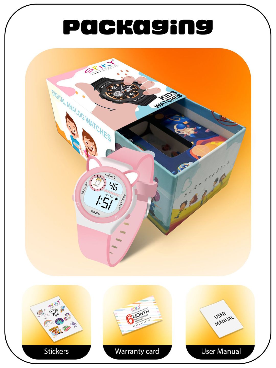 Spiky Unisex Kids Dial & Bracelet Style Straps Digital Multi Function Automatic Watch SPKEVA26_C1_PNK-picture-35