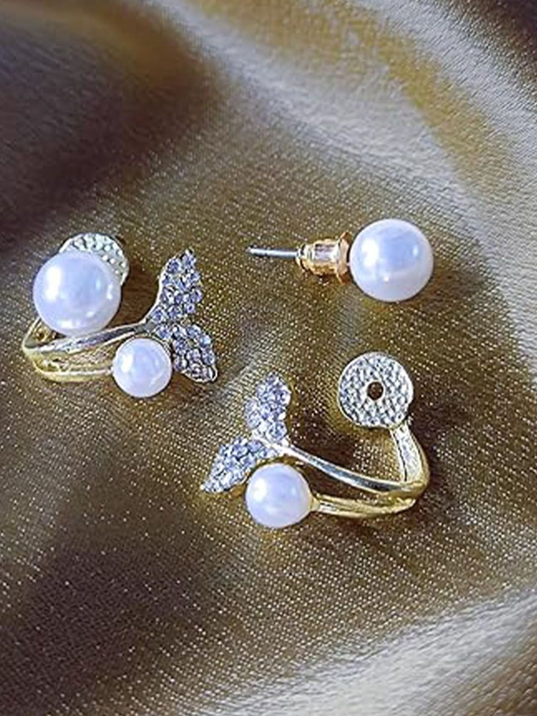 CareDone Gold Toned Contemporary Pearls Studs Earrings-picture-9