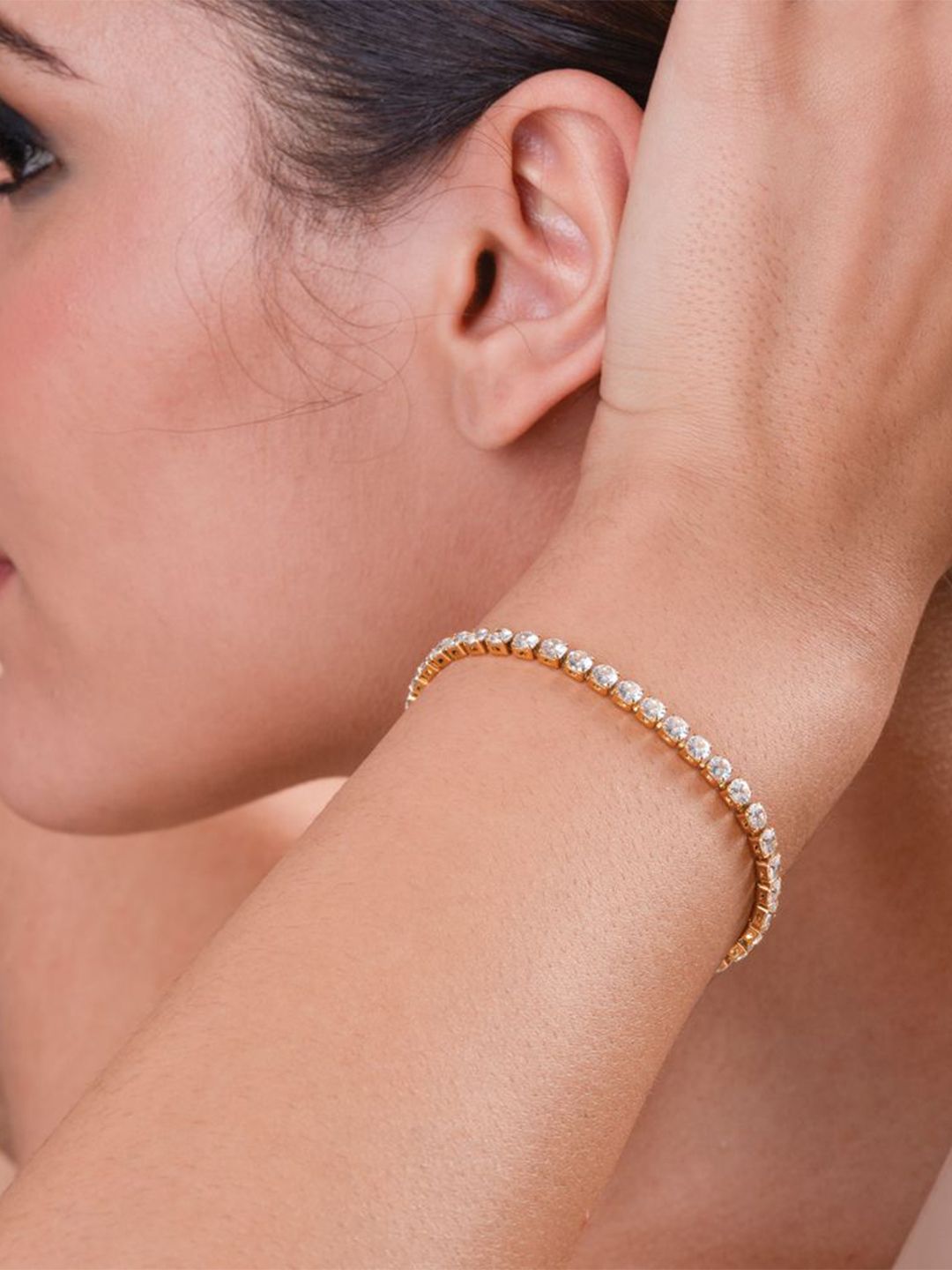 PALMONAS Gold-Plated Cubic Zirconia Stone Studded Wraparound Bracelet-picture-15