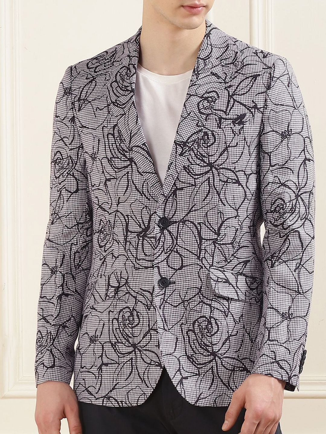 Ted Baker Floral Printed Notched Lapel Collar Linen Single Breasted Blazer-picture-13