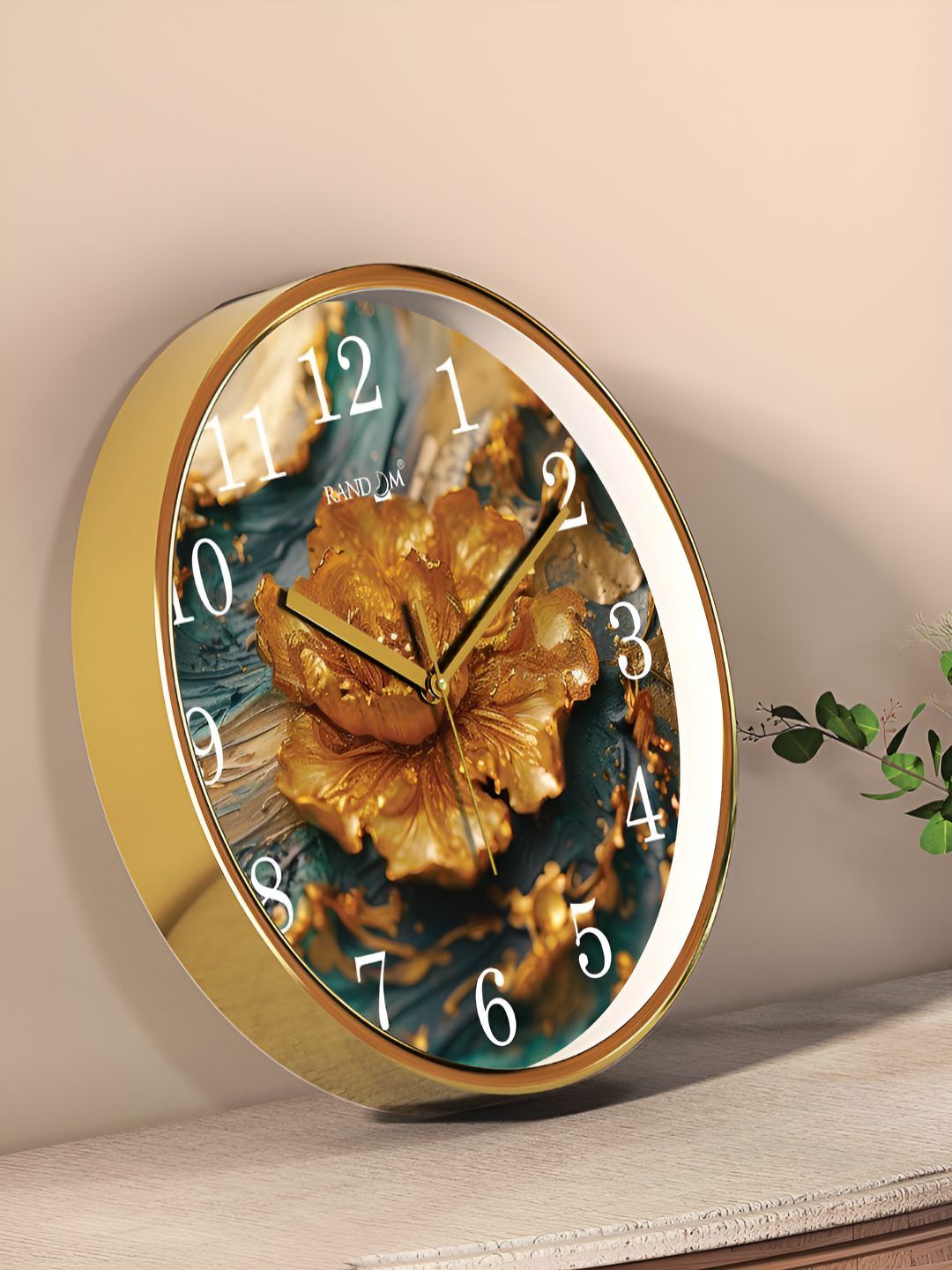 RANDOM Gold Toned & Grey Printed Contemporary Round Wall Clock-picture-21