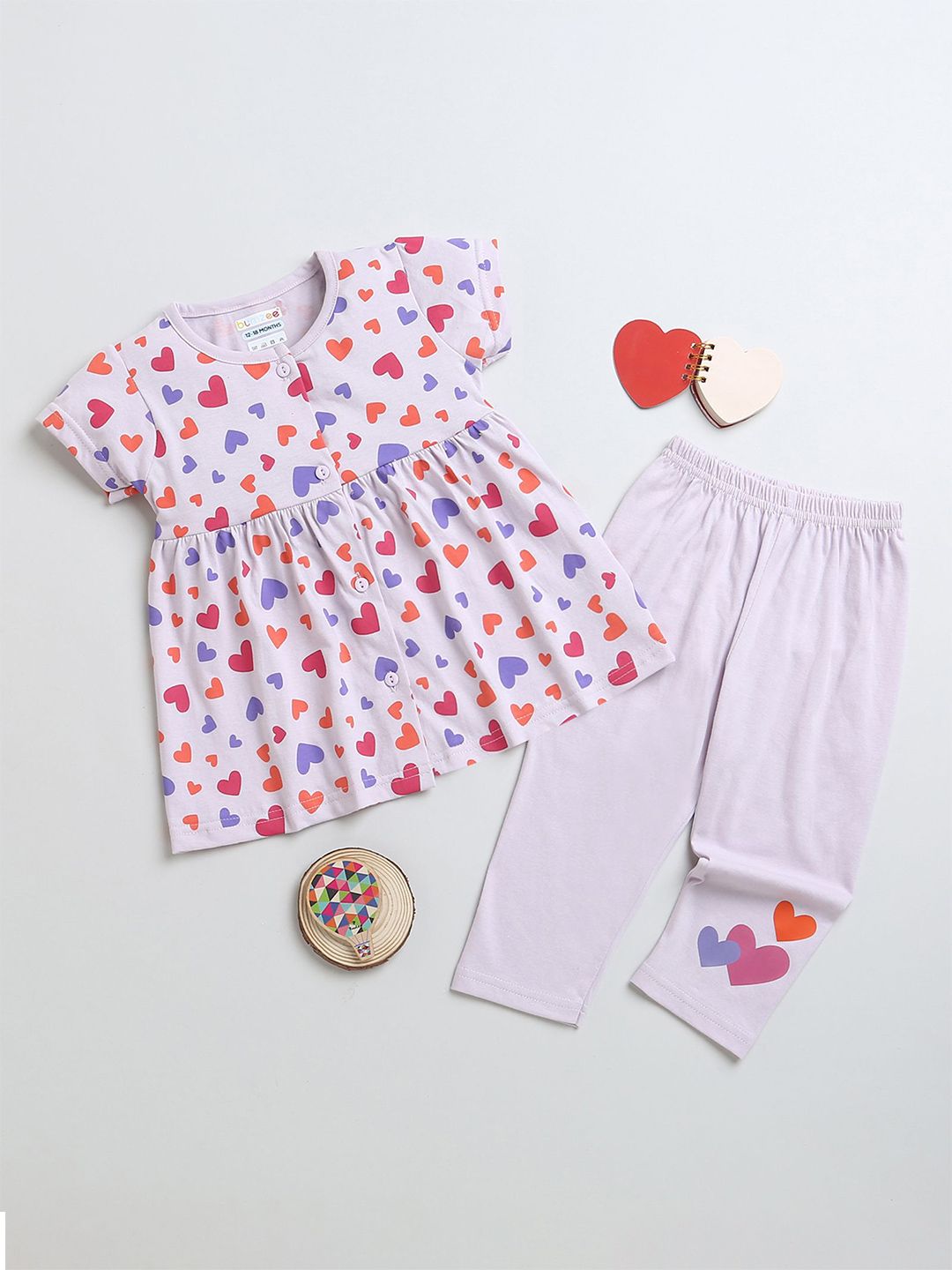 BUMZEE Infant Girls Printed Round Neck Pure Cotton Top With Leggings-picture-16