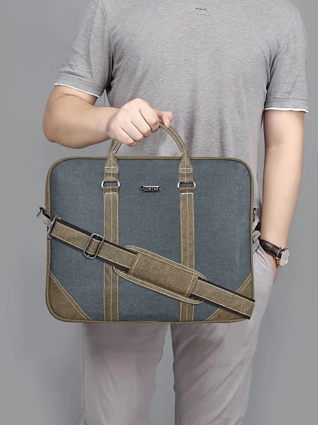 LOREM Unisex Textured Laptop Bag-picture-34