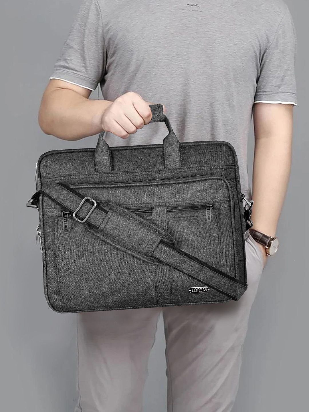 LOREM Men Synthetic Textured Laptop Bag-picture-47