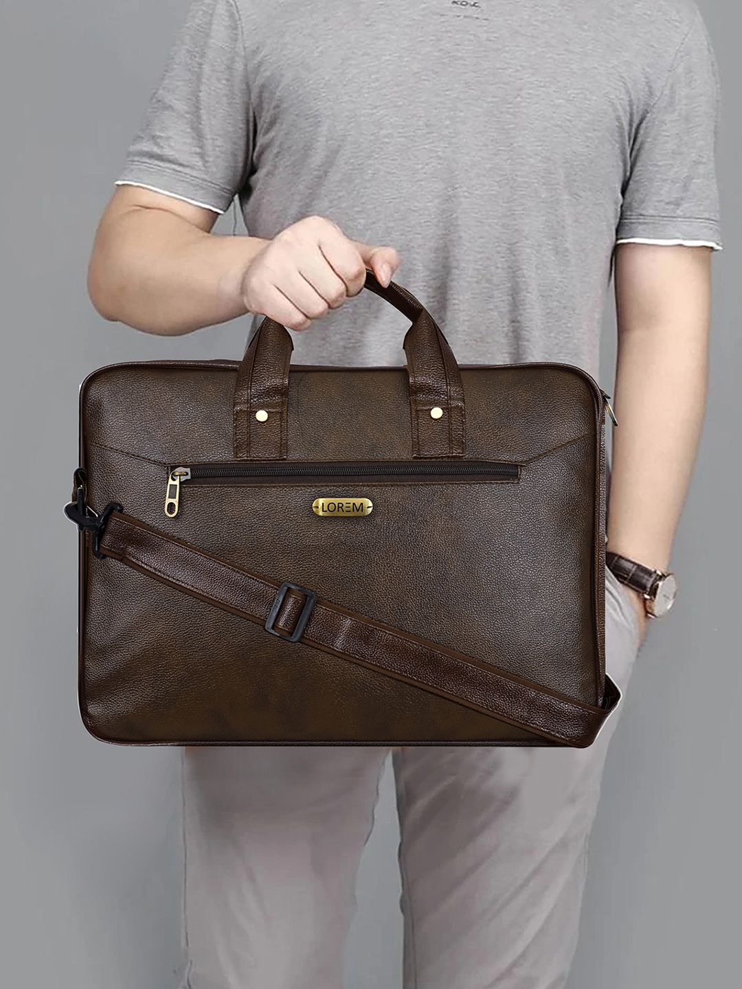 LOREM Unisex Synthetic Leather Textured Laptop Bag-picture-18