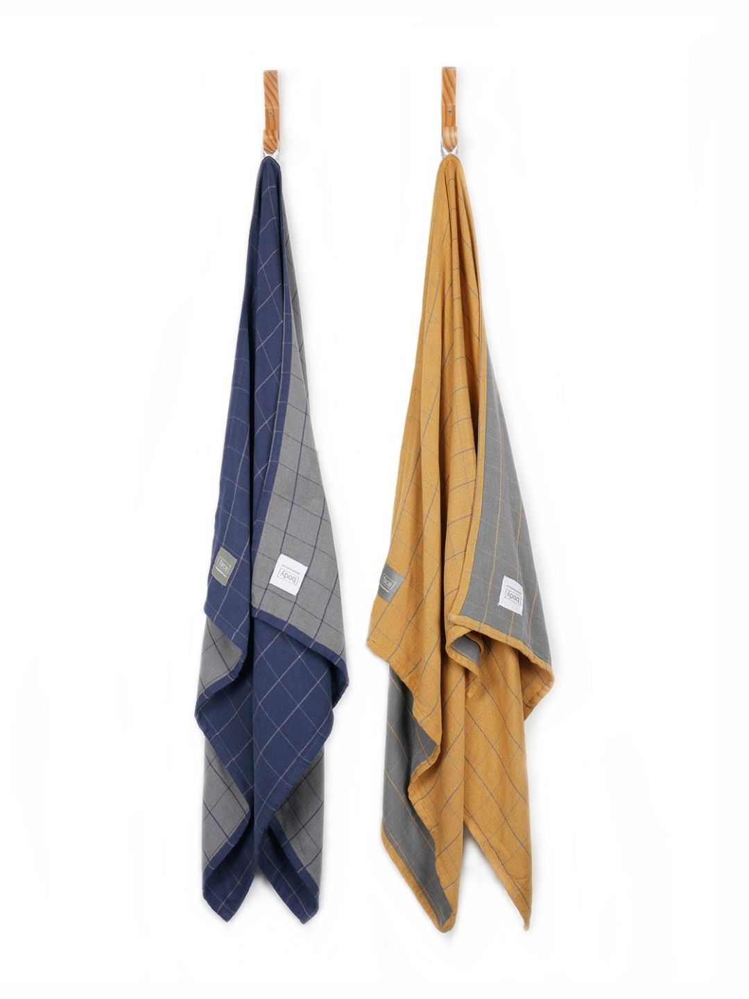 Doctor Towels Blue & Gold-Toned 2 Pieces Striped 380 GSM Banana Double Cloth Bath Towel-picture-10