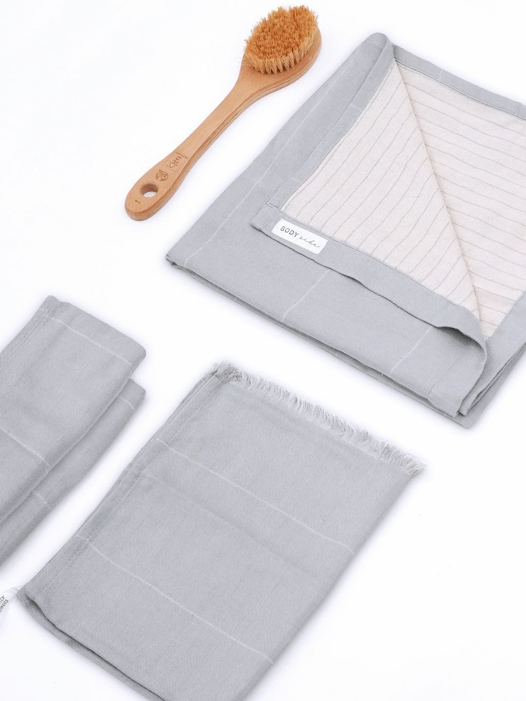 Doctor Towels Grey & Off White 4 Pieces Striped Aloevera 350 GSM Towel Set-picture-37