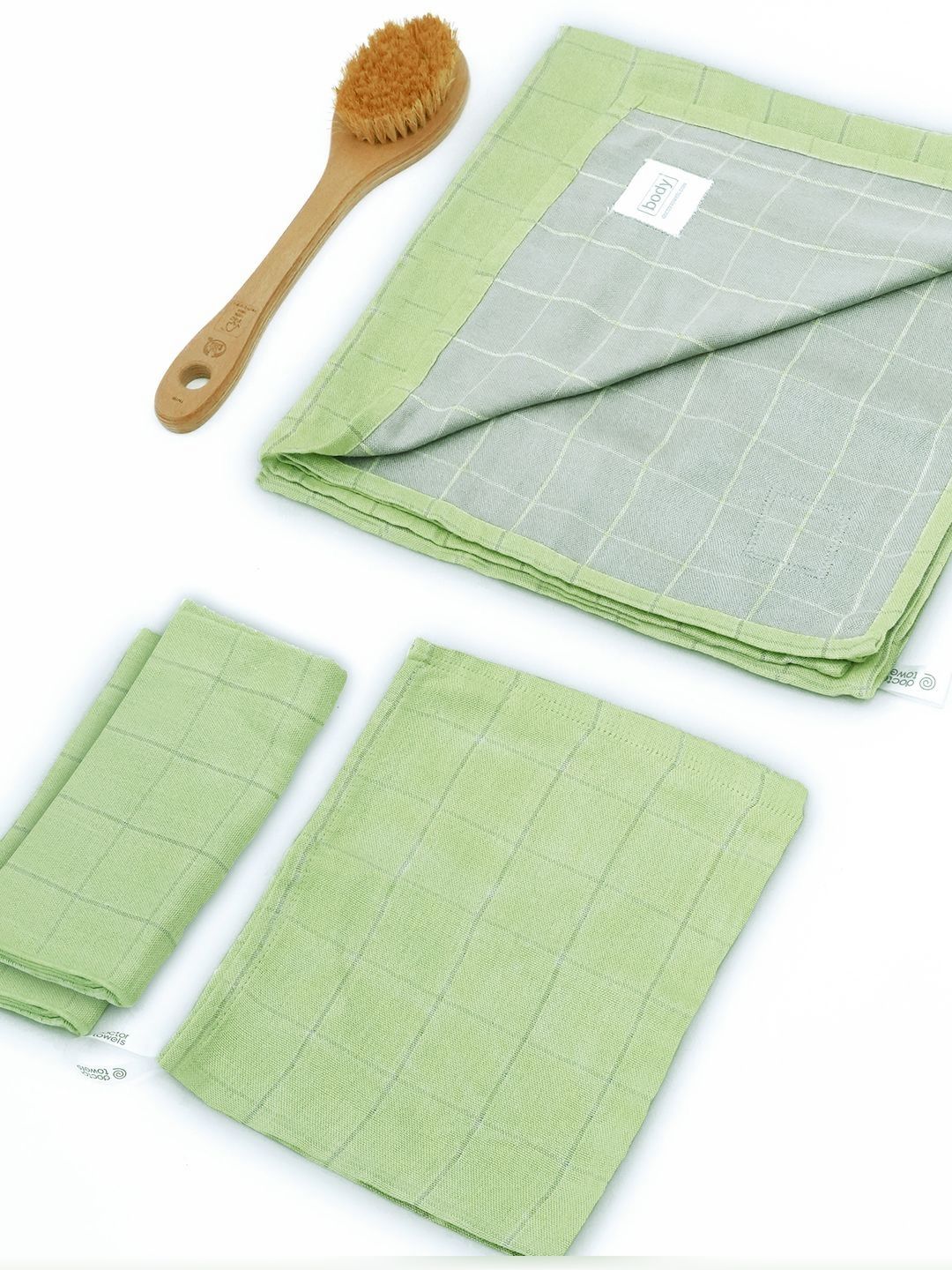 Doctor Towels Green 4 Pieces Striped Banana Double Cloth 380 GSM Towel Set-picture-55