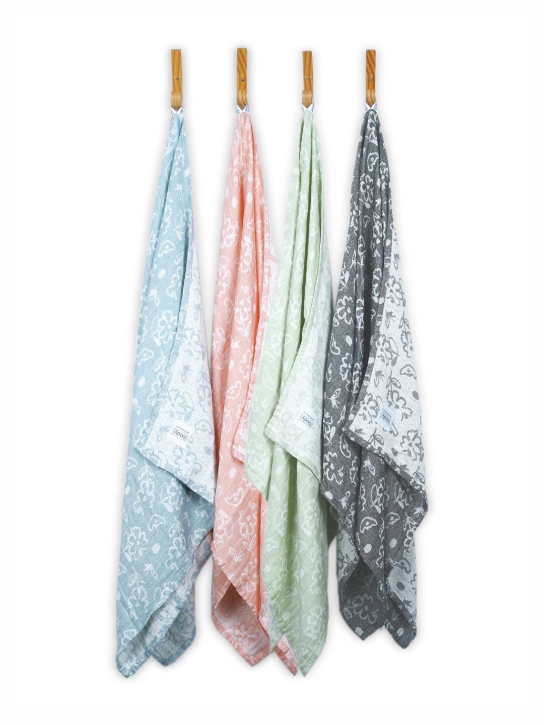 Doctor Towels Blue & Coral 4 Pieces Floral Printed Banana 300 GSM Towel Set-picture-27