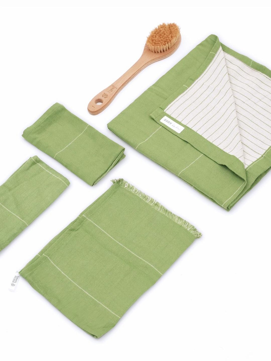 Doctor Towels Green 4 Pieces Striped 350 GSM Aloevera Double Cloth Towel Set-image-4