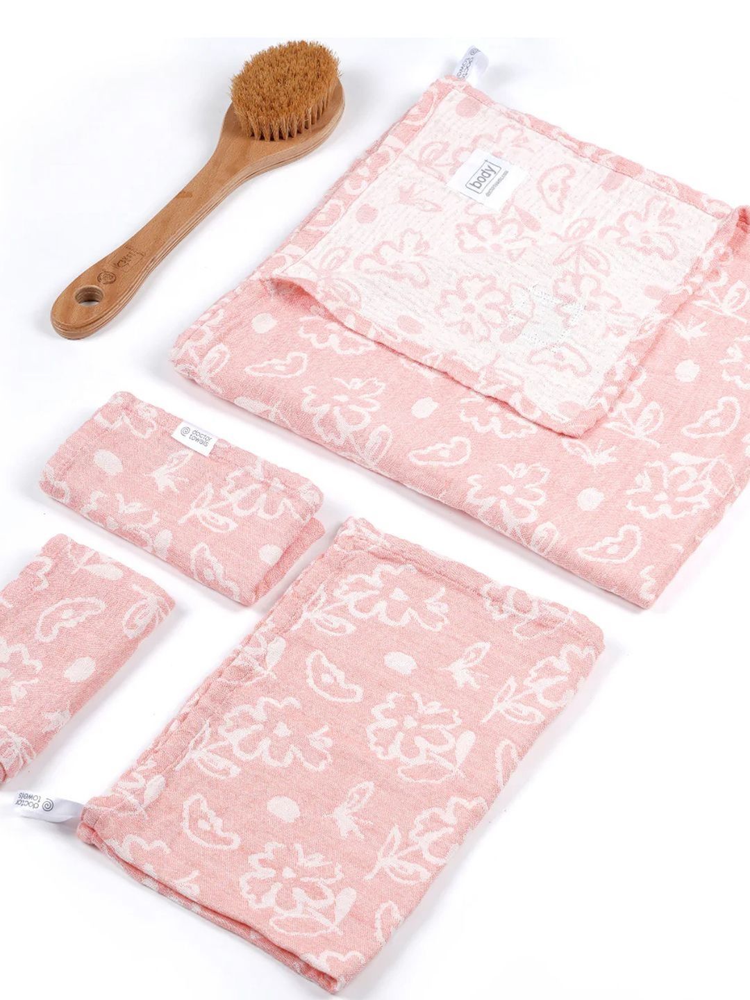 Doctor Towels Coral & White 4 Pieces Banana Jacquard 300 GSM Towel Set-picture-20