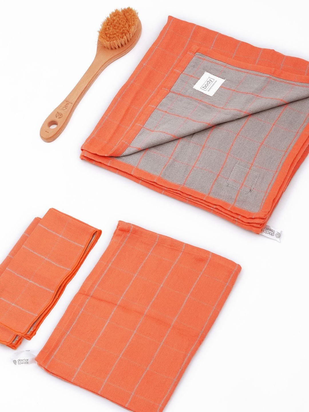 Doctor Towels Orange 4 Pieces Striped Banana 380 GSM Towel Set-picture-51