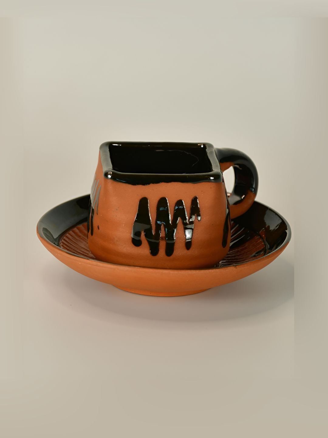 SOWPEACE Brown & Black Handcrafted Textured Terracotta Matte Cups Set of Cups and Mugs-image-11