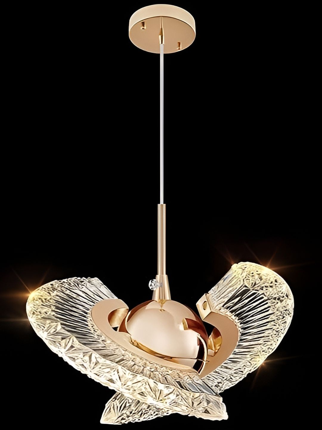 SHRI MAHAL ANTIQUES Gold Toned & Transparent Textured Metal Contemporary Ceiling Lamp-picture-48