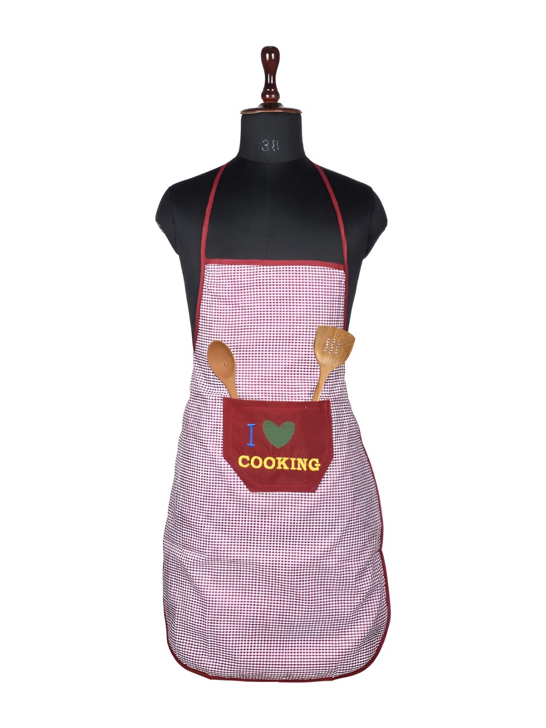 Kuber Industries Maroon  & White Checked Kitchen Apron-image-11