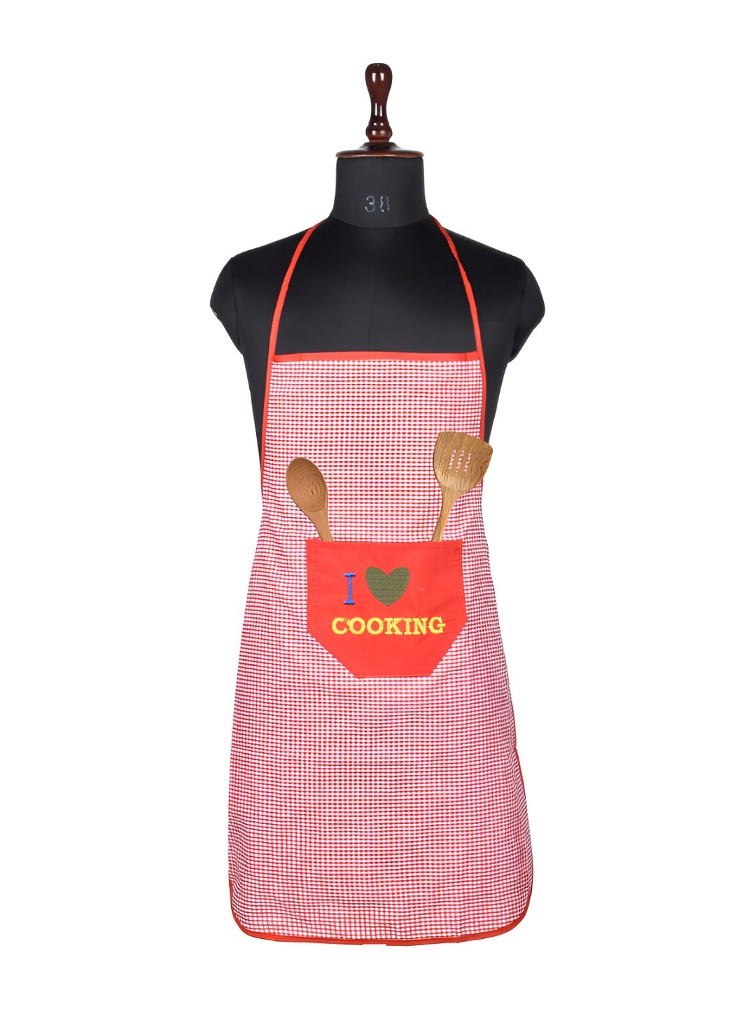Kuber Industries Red Checked Waterproof Kitchen Aprons-picture-36