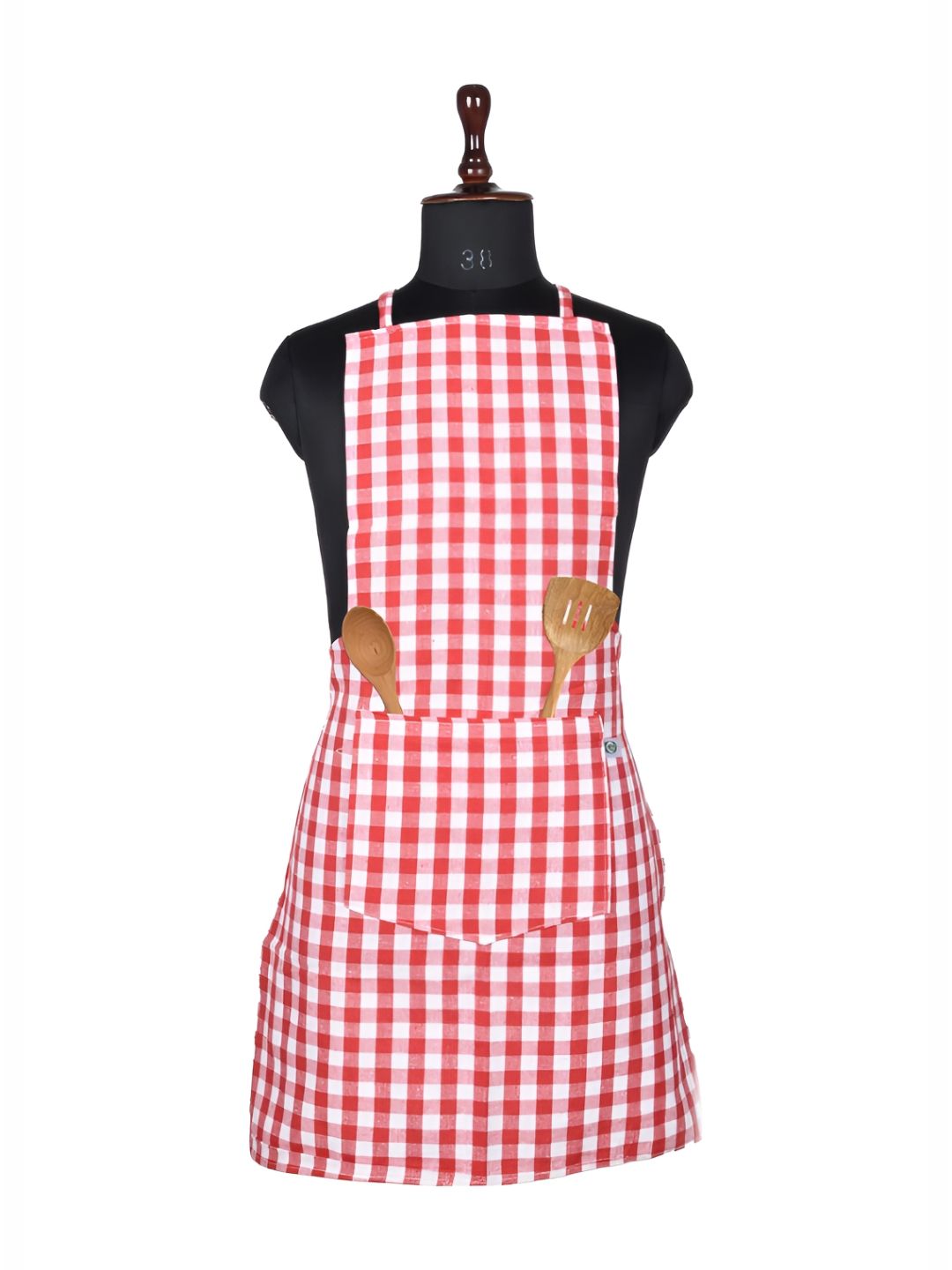 Kuber Industries Red Checked Waterproof Kitchen Apron-image-12