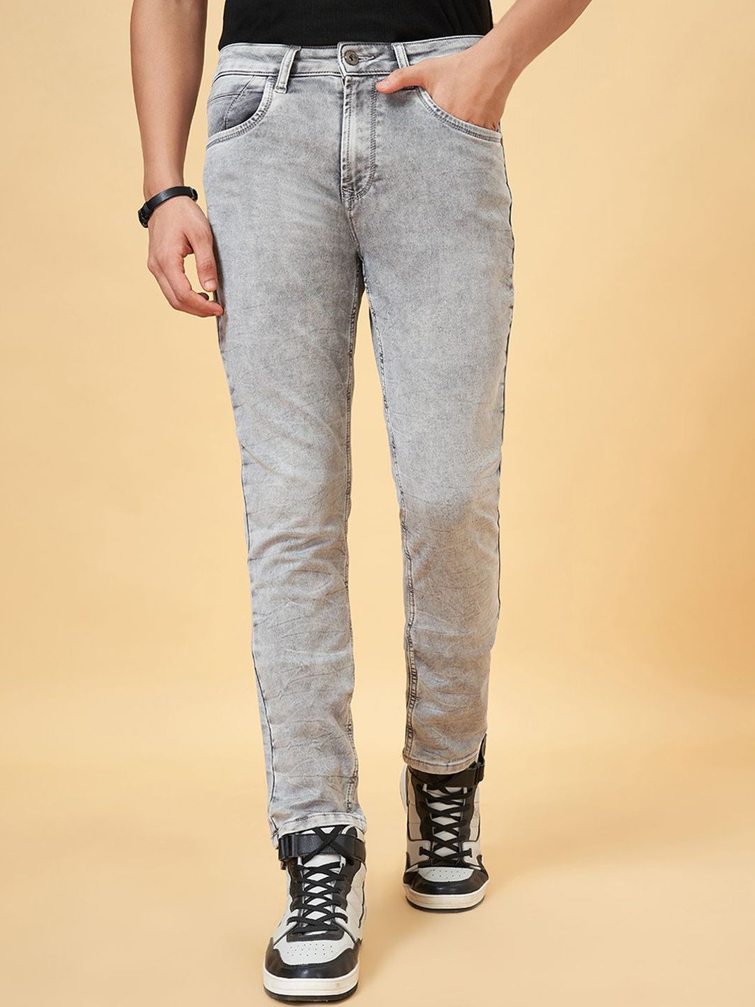 SF JEANS by Pantaloons Men Mid Rise Slim Fit Clean Look Heavy Fade Cropped Jeans-picture-23