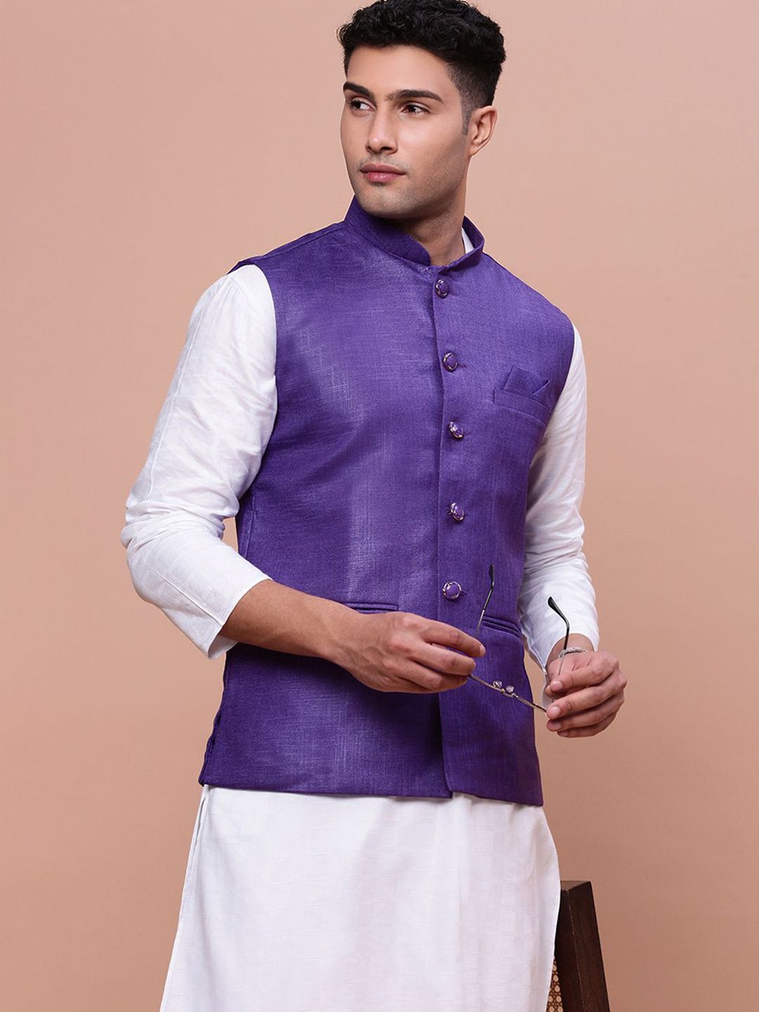 SHOWOFF Slim-Fit Woven Nehru Jacket-image-31
