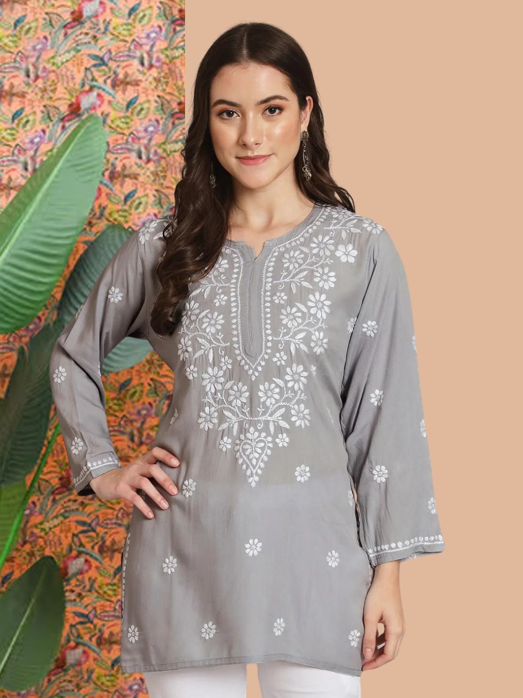 PARAMOUNT CHIKAN Ethnic Motifs Embroidered Chikankari Modal Chikankari Kurti-picture-30