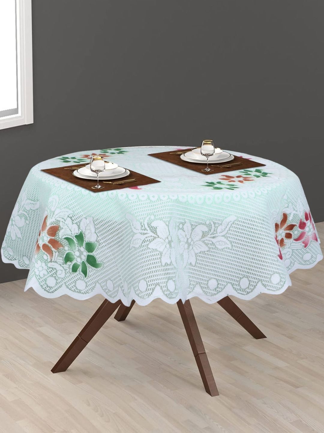 LooMantha Green Floral Cotton Round 2-Seater Table Cover-picture-22