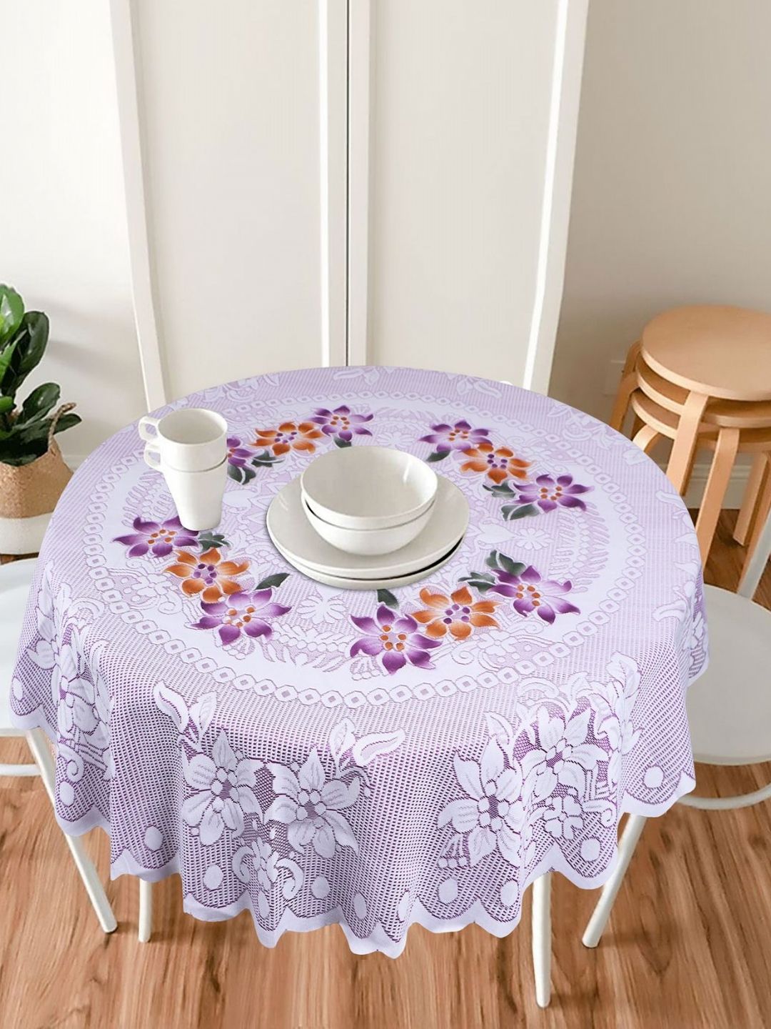 LooMantha Purple Floral Cotton Round 4-Seater Table Cover-picture-14