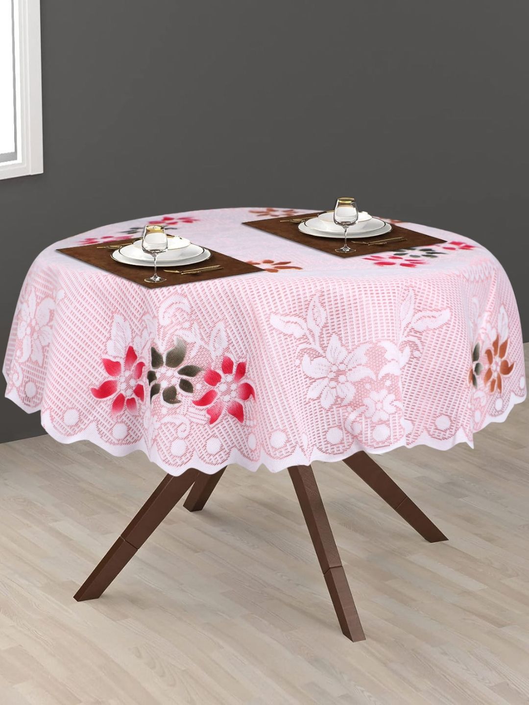 LooMantha Pink Floral Cotton Round 2-Seater Table Cover-picture-24