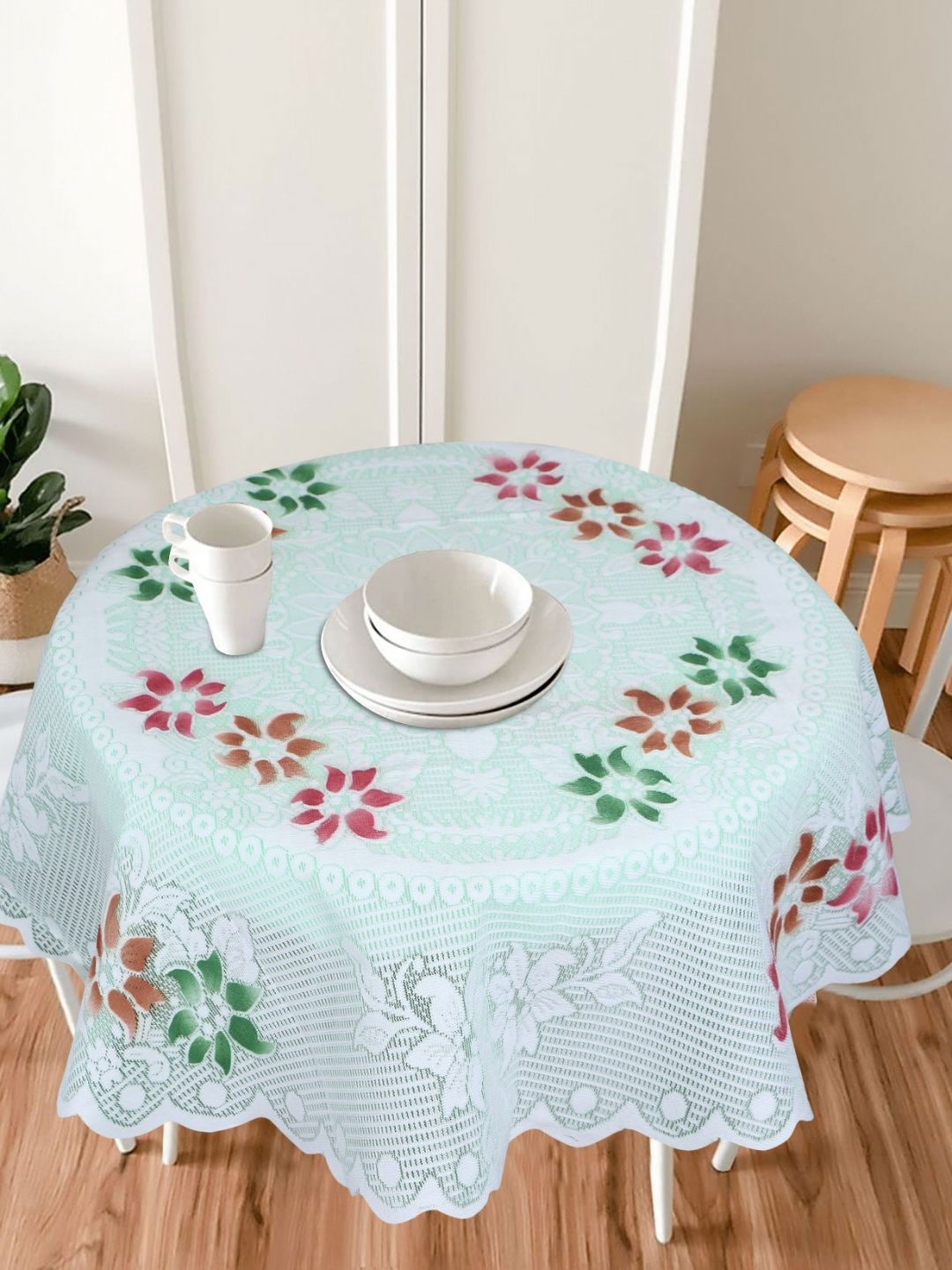 LooMantha Green Floral Cotton Round 4-Seater Table Cover-picture-26