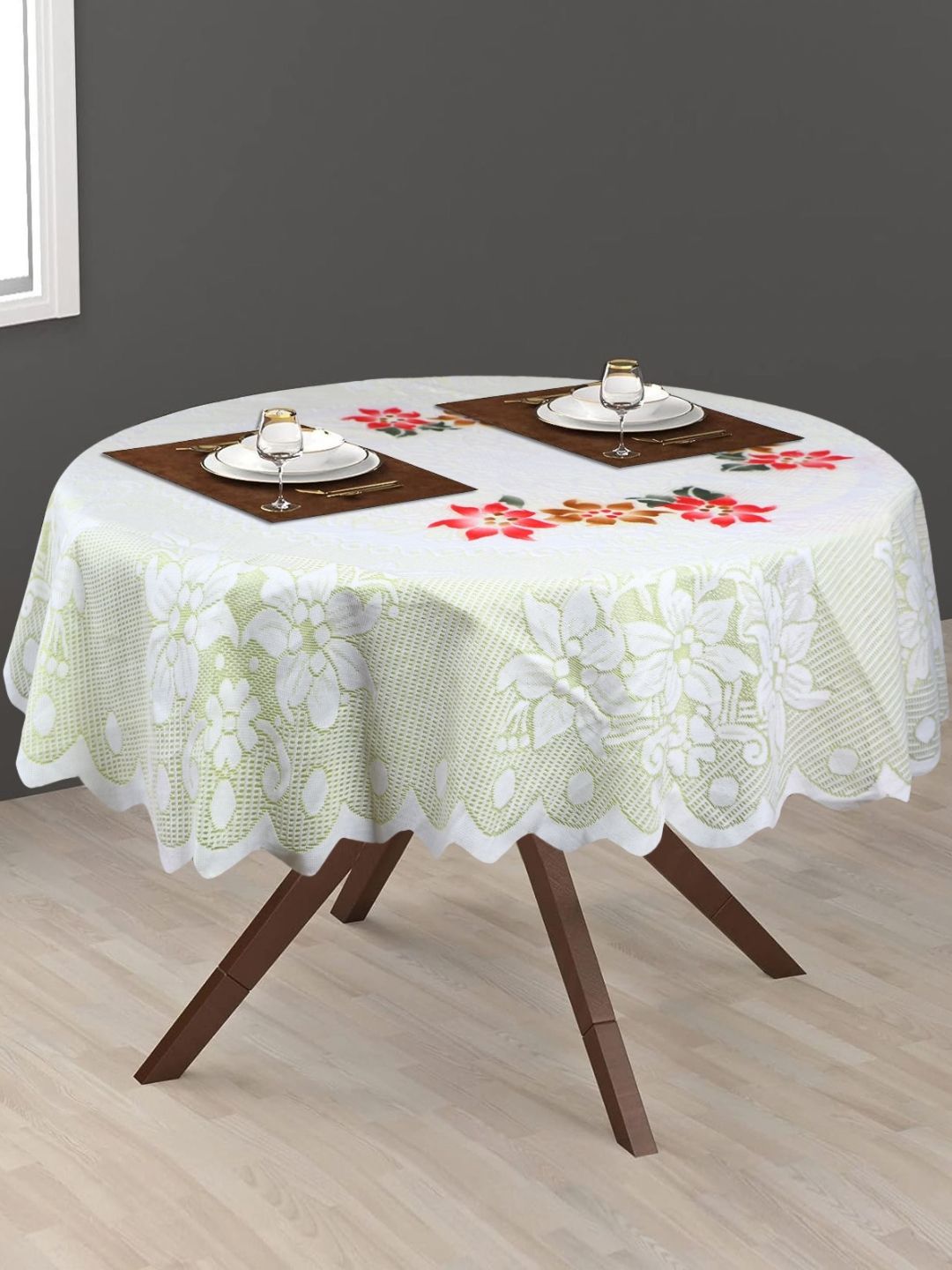 LooMantha Sea Green Floral Cotton Round 2-Seater Table Cover-picture-20
