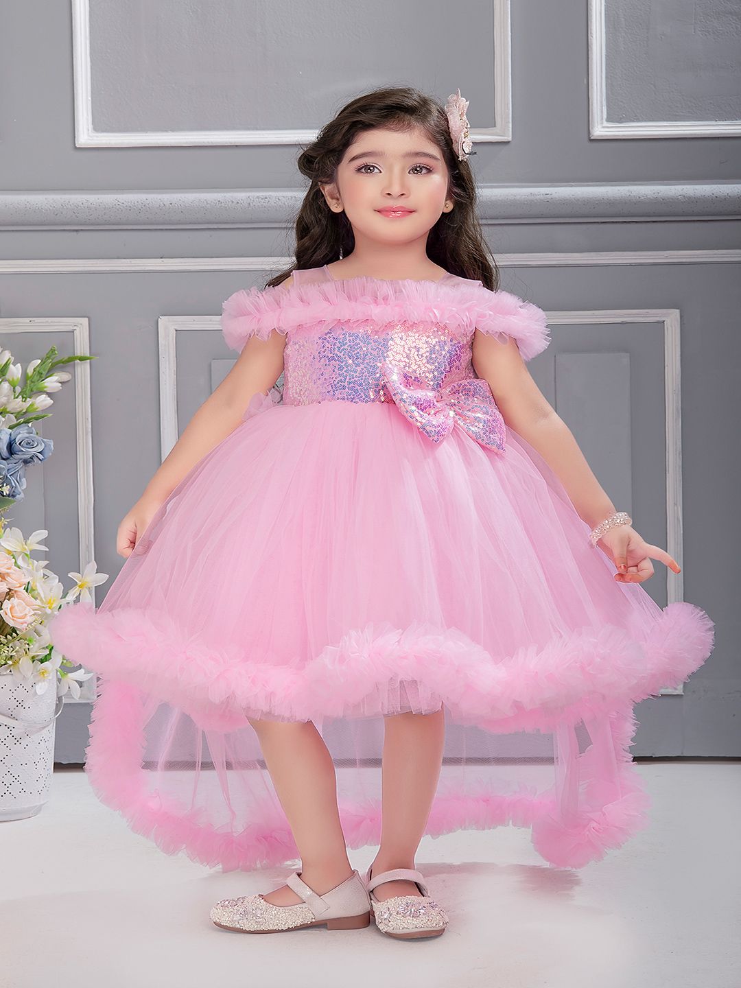 Ministitch Off Shoulder Net Empire Dress-image-43